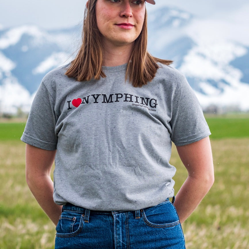 Heathered Gray "I ❤️ NYMPHING" Short Sleeve T-shirt